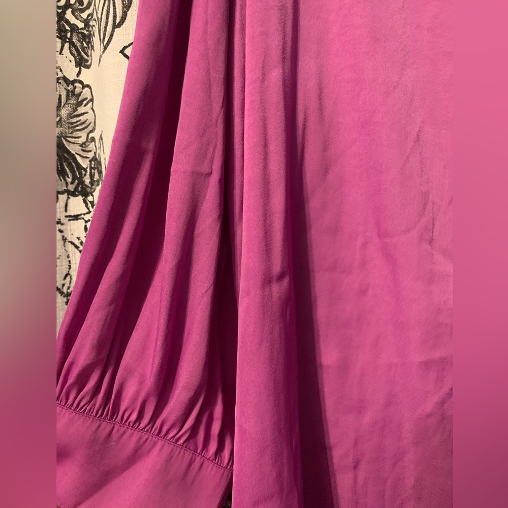 Women’s purple tie neck blouse satin button up business work blouse - Picture 3 of 6
